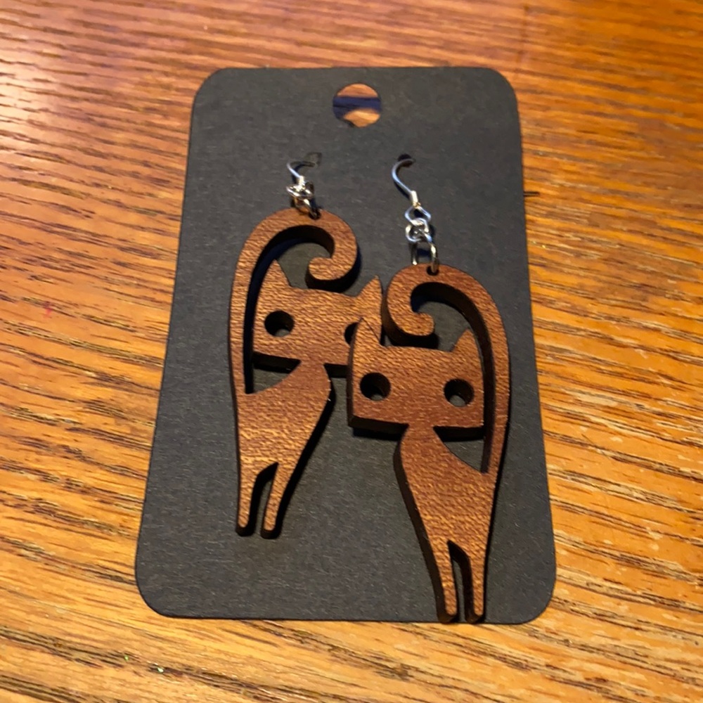 COPY - Cat earrings sterling silver laser cut wooden